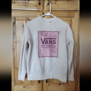 Vans Off The Wall Cream Pink Mauve Pullover Sweater Sweatshirt Xs Oversized